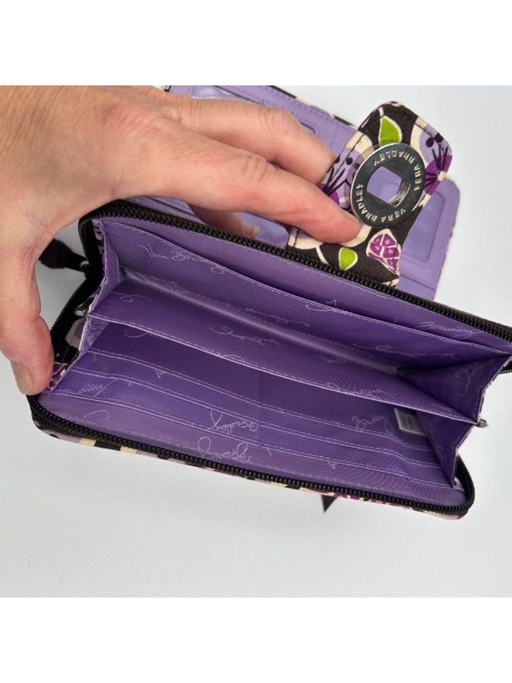 VERA BRADLEY Ziparound Wallet Plum Petals Purple Floral Quilted Cotton Organizer - Picture 6 of 10